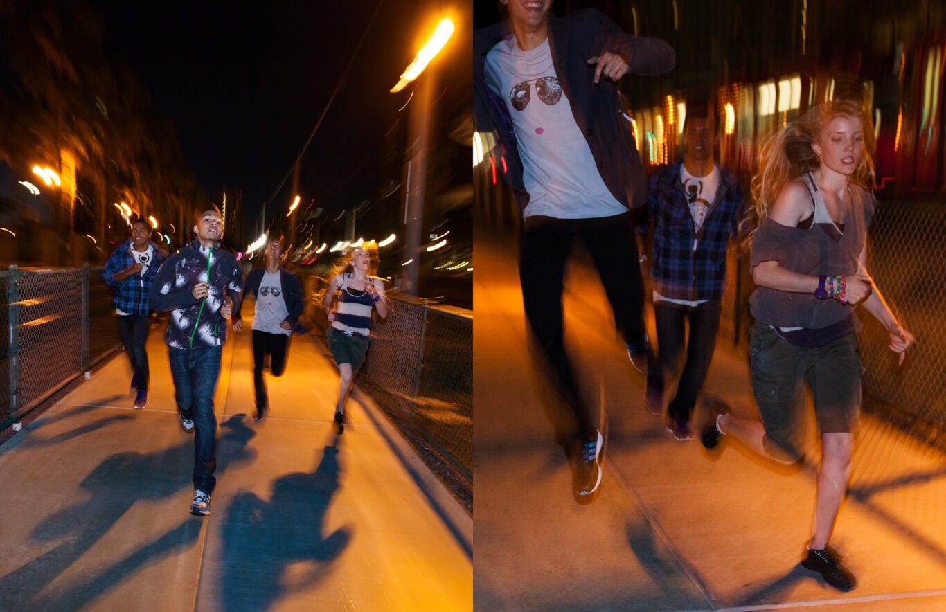 Youth crew running at night