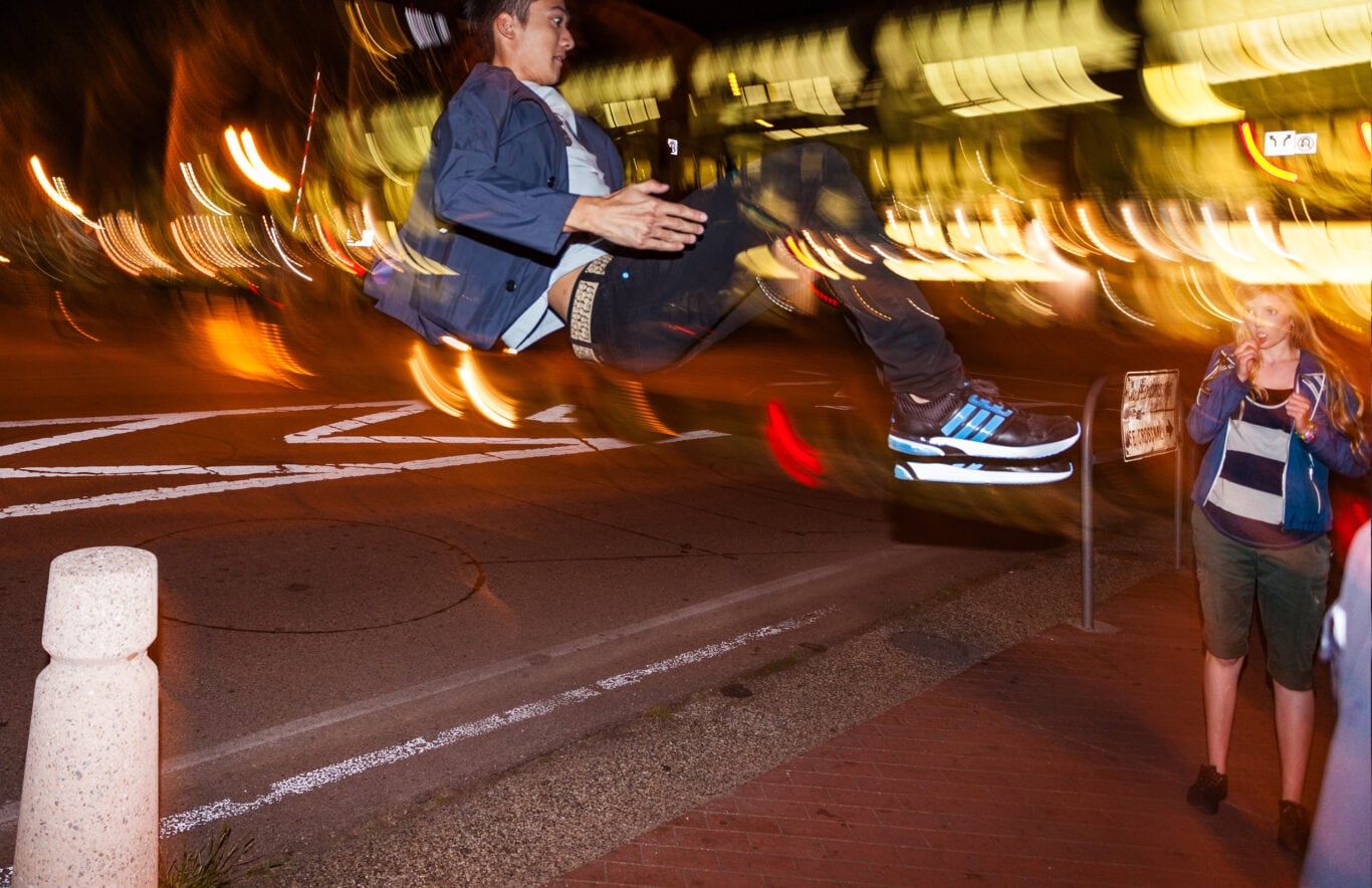 Youth crew running at night