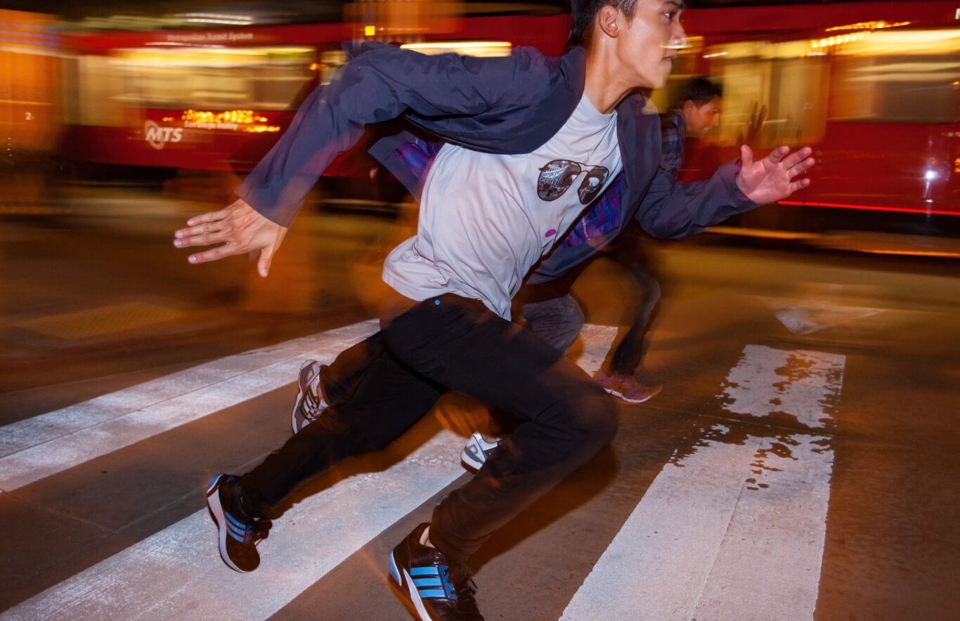 Youth crew running at night